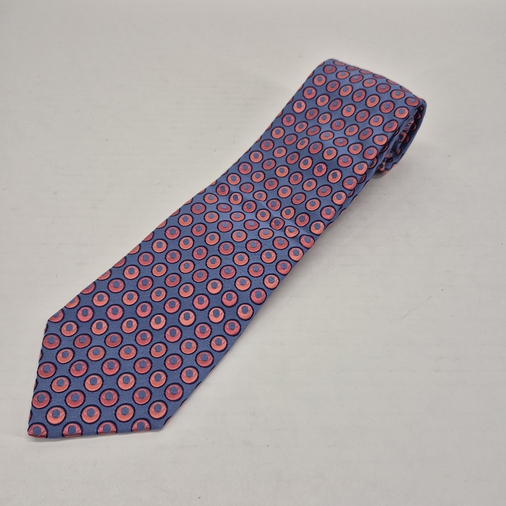 Ted Baker London Tie 100% Silk Blue Pink‎ Circle Geometric Print Necktie